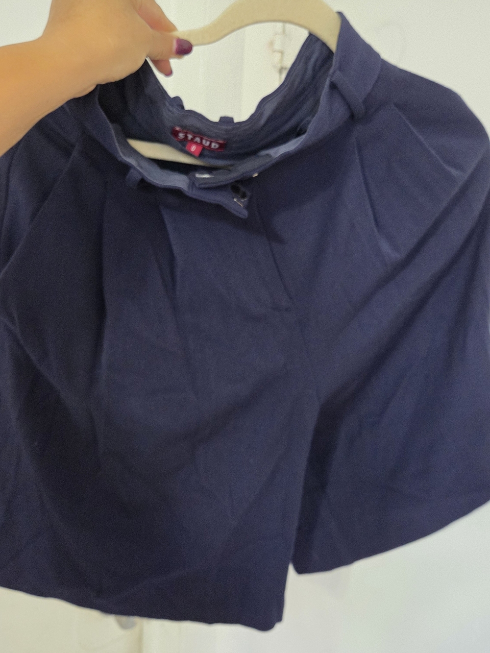STAUD Navy High-Waist Wide Leg Shorts - Navy Blue
